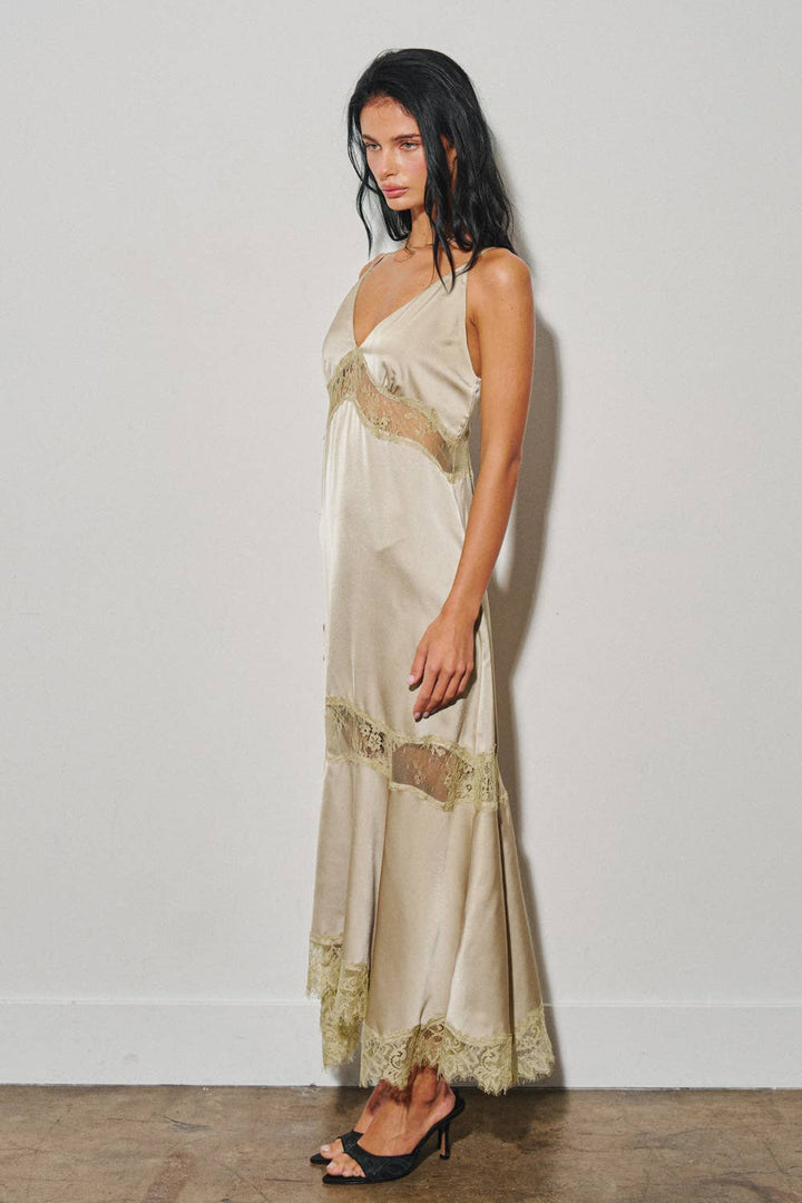 Satin and Lace Maxi Slip Dress