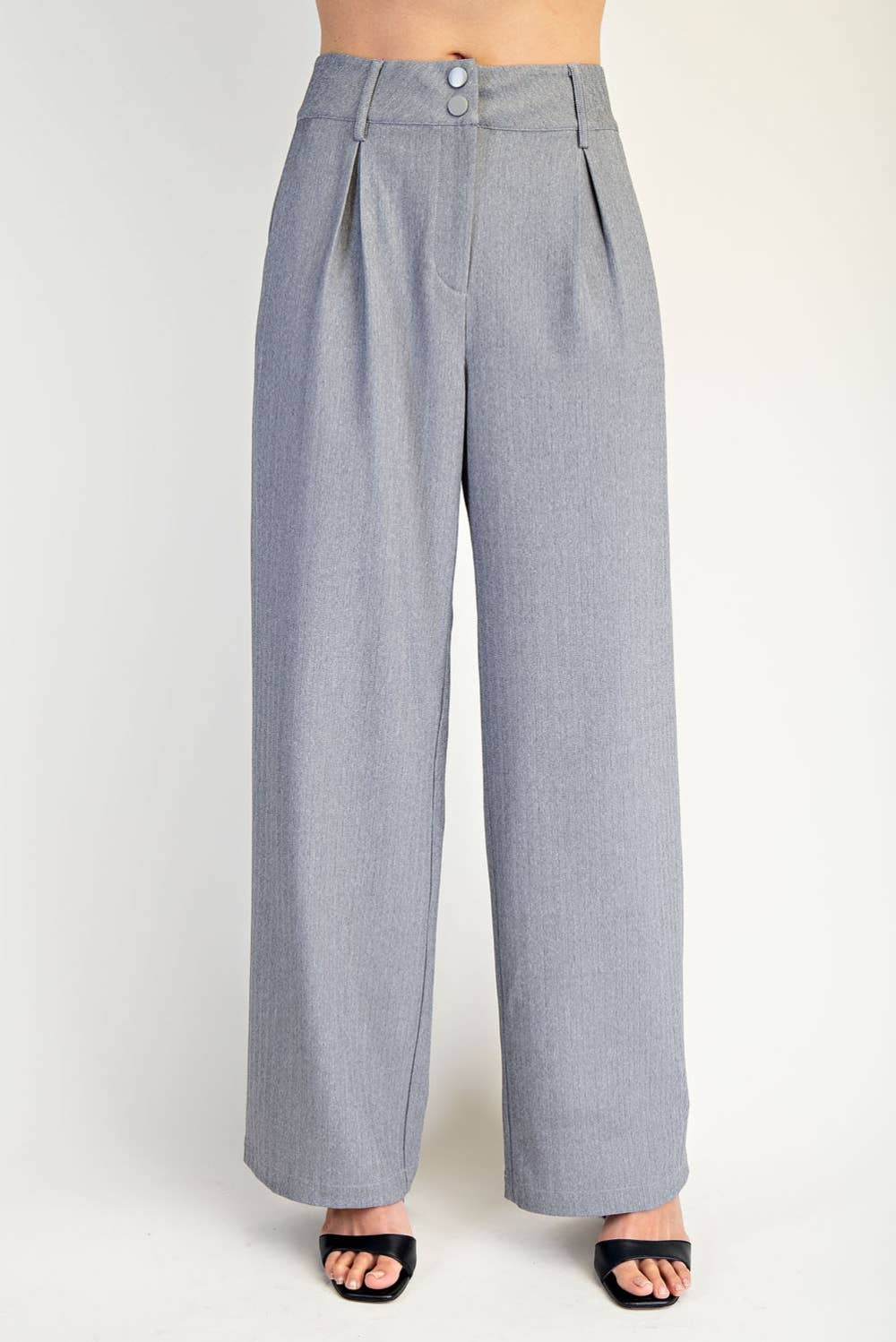 Herringbone Texture Woven Pleated Pants
