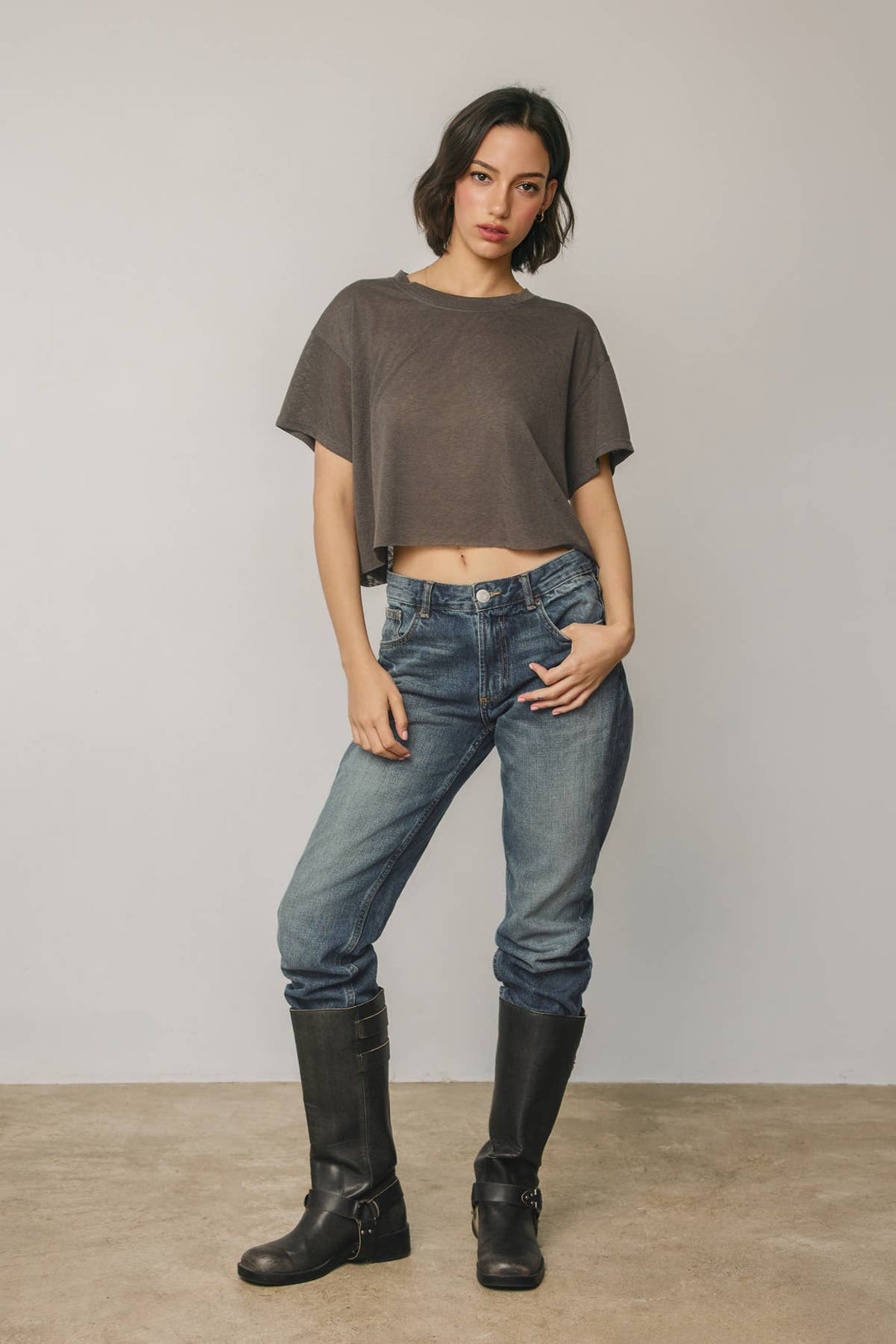 Cropped Raw Hem Tee