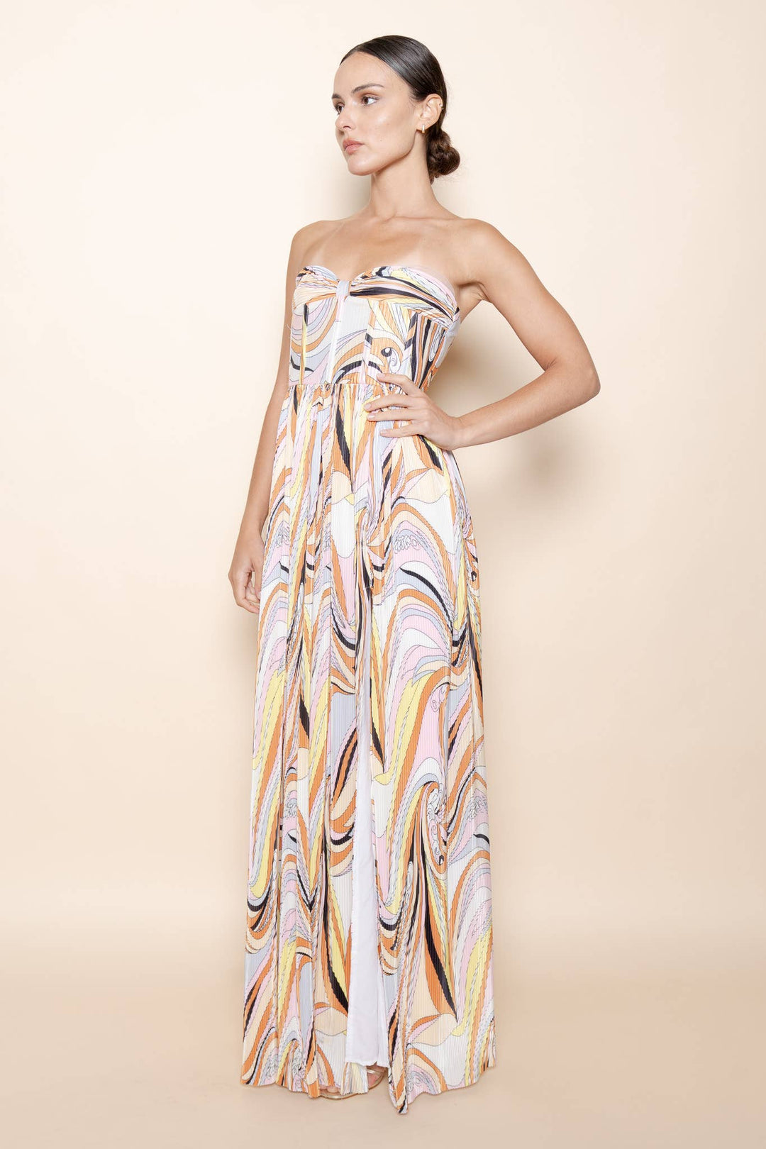 Strapless Pleated Maxi Dress