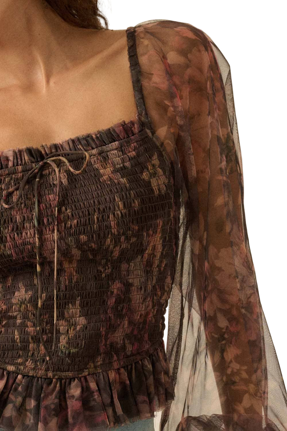 Layered Floral-Print Tulle Top