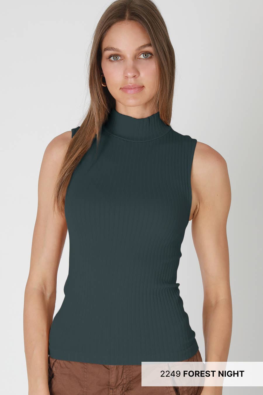 Wide Ribbed Mock Neck Sleeveless Top