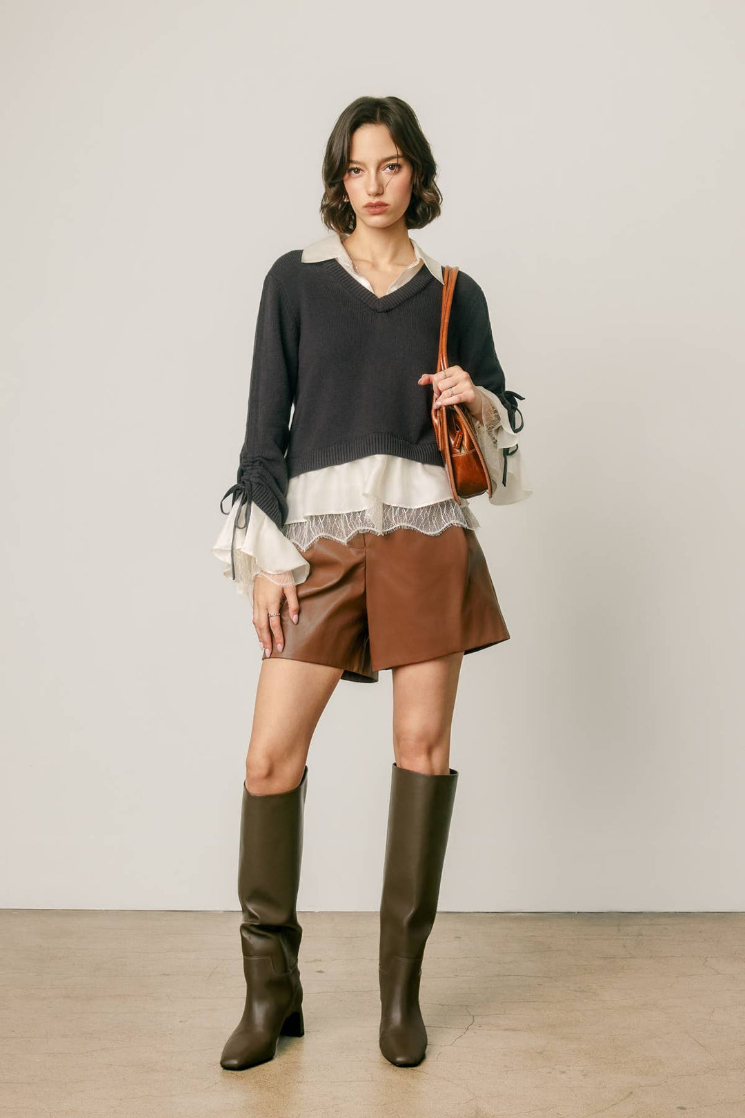 Shirley Satin & Lace Shirt Sweater
