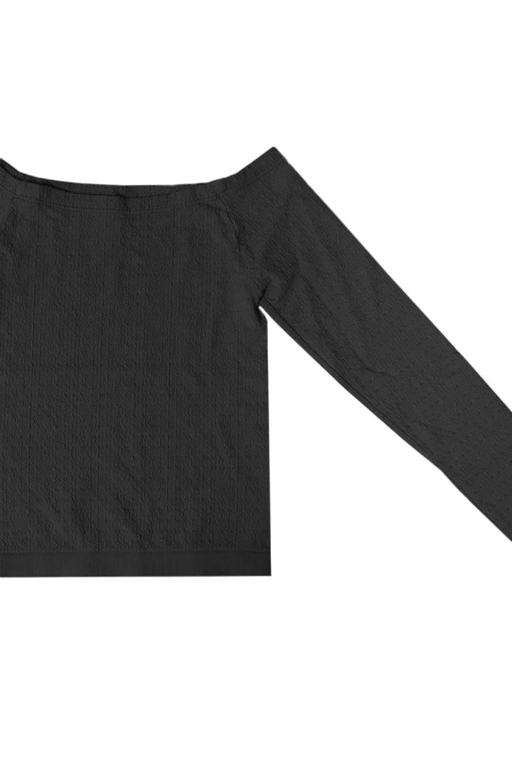 Off Shoulder Textured Long Sleeve Top