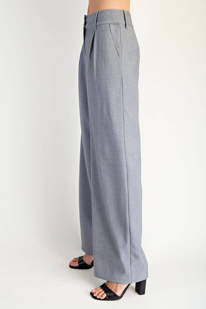 Herringbone Texture Woven Pleated Pants