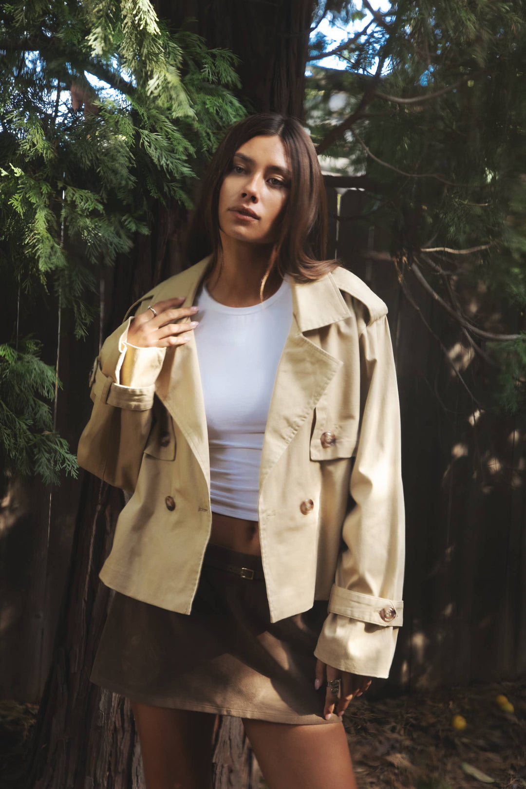 MARAIS Oversized Long Sleeve Cropped Classic Trench Jacket