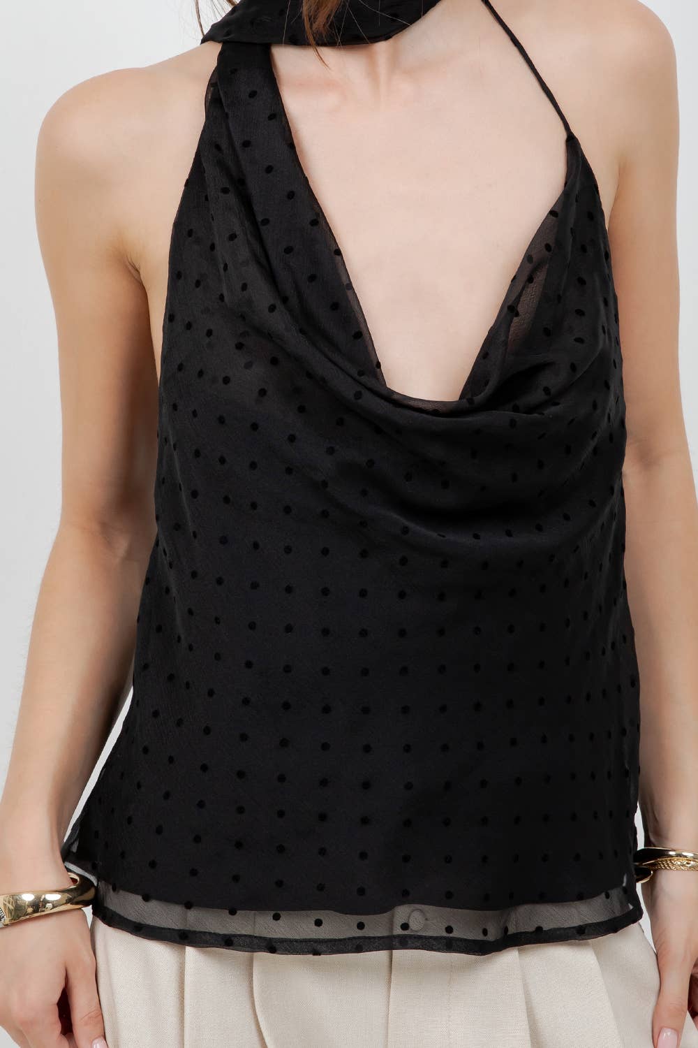 Polka Dot Cowl Neck Tank Top