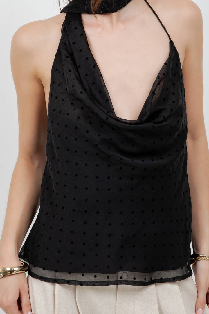 Polka Dot Cowl Neck Tank Top