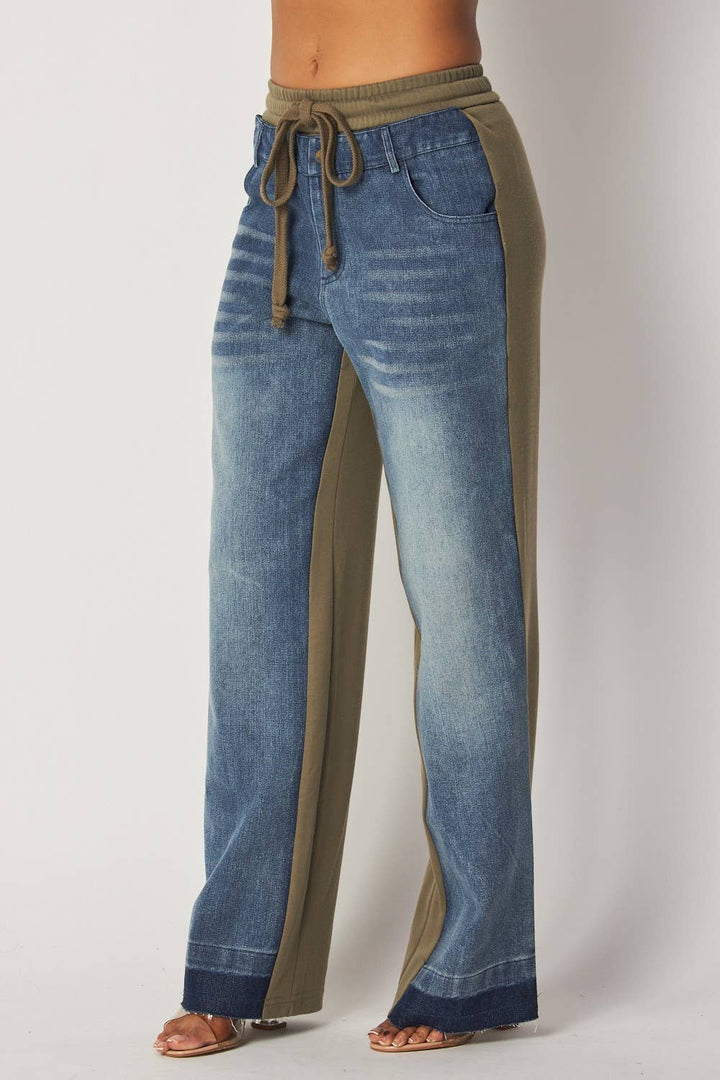 Denim/Olive Straight Leg Sweatpants