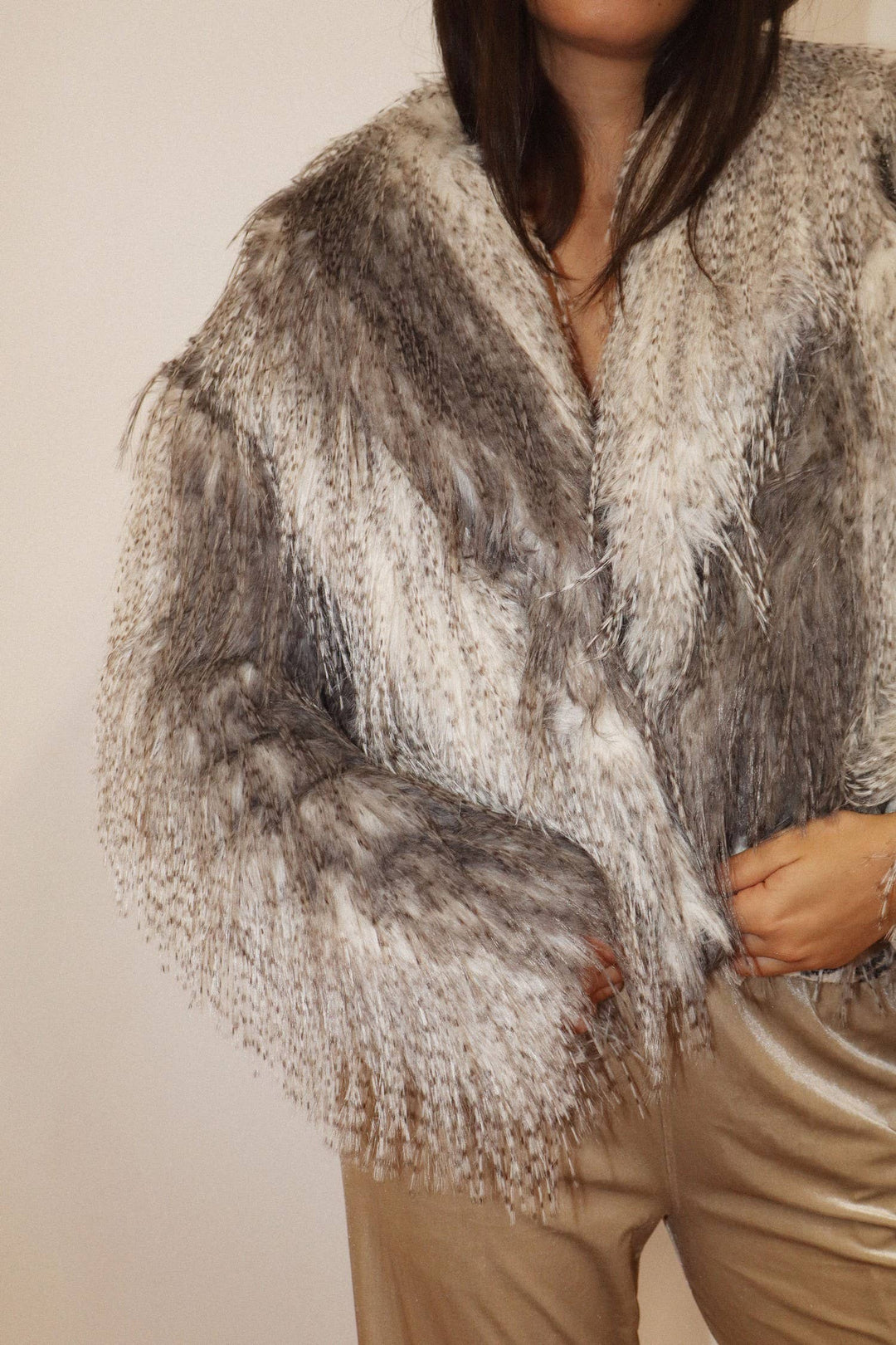 Textured Mongolian Faux Fur Jacket