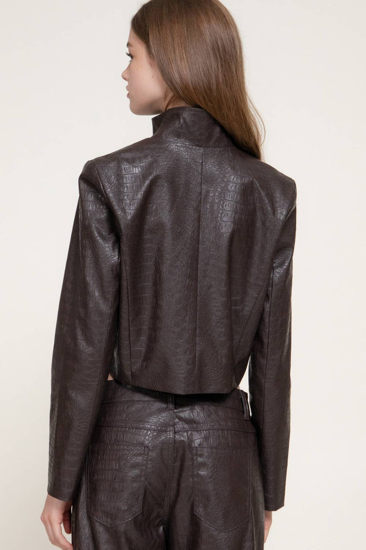 Croc Leather Zip Up Jacket