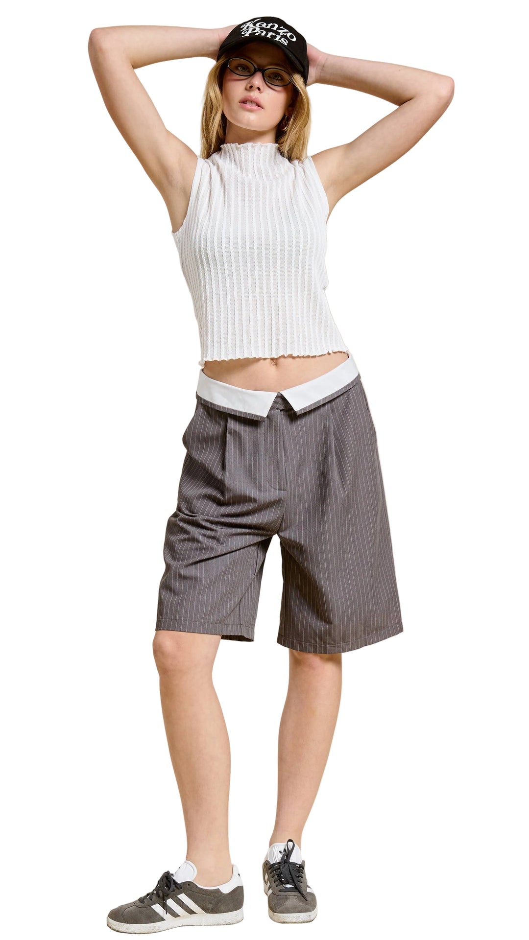 Folded Pinstripe Bermuda Shorts