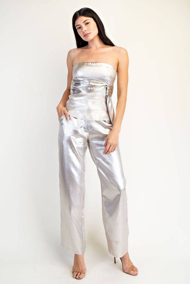 Draped Metallic Tube Top
