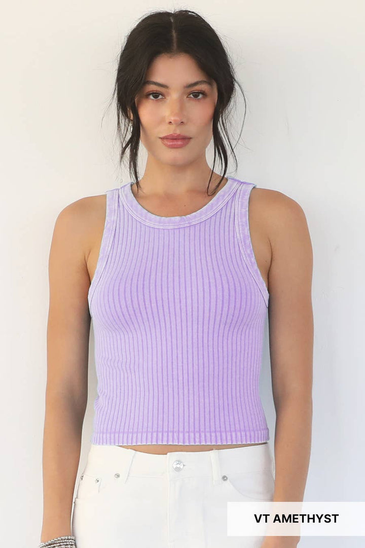Washed Effect Ribbed Tank
