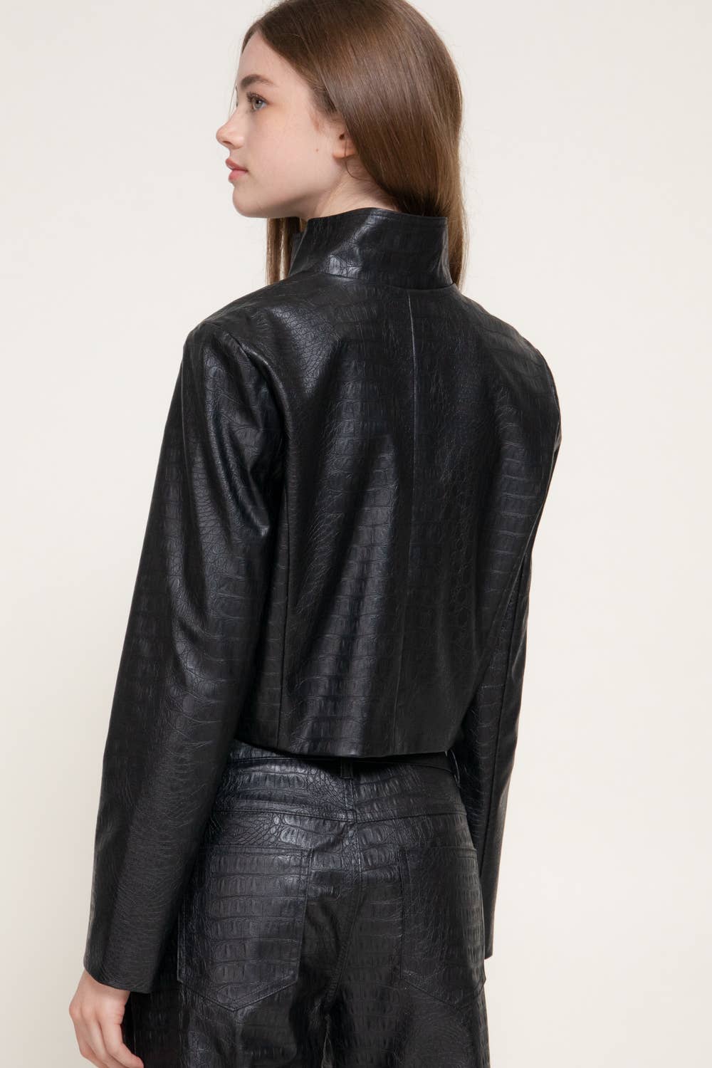 Croc Leather Zip Up Jacket