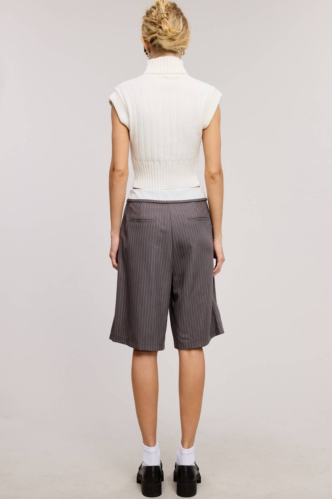 Folded Pinstripe Bermuda Shorts