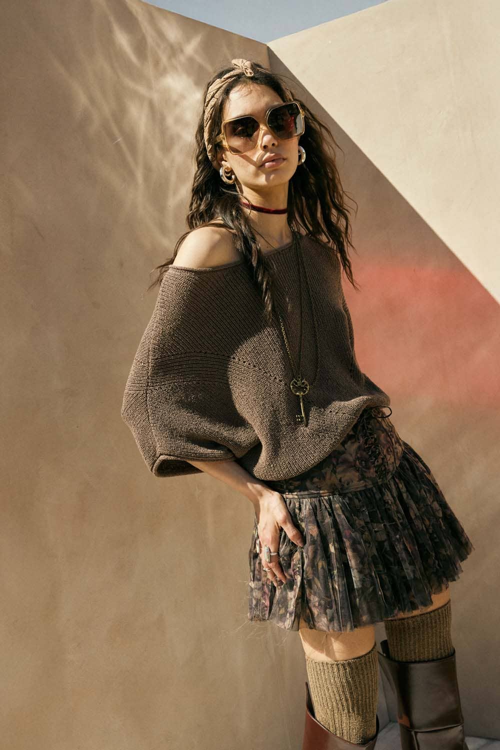 Lace-Up Pleated Floral Mini Skort