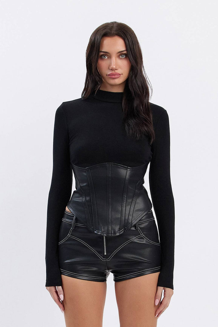 Mock Neck Top with Contrast Bodice