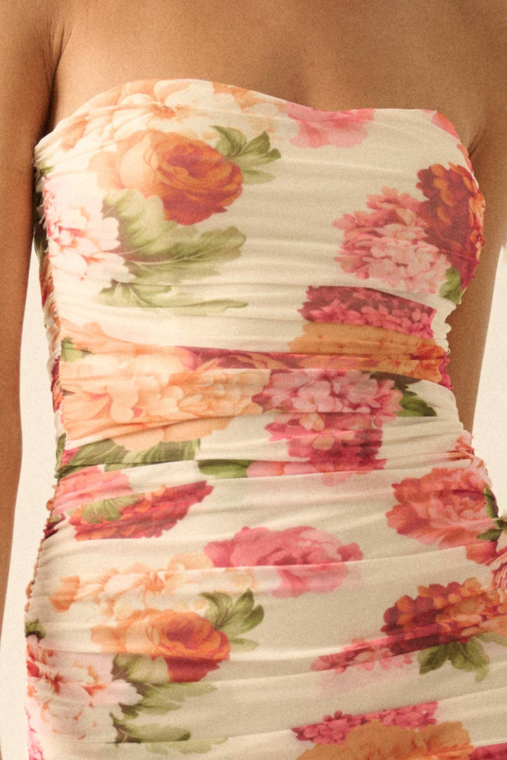 Rose Print Mesh Maxi Dress