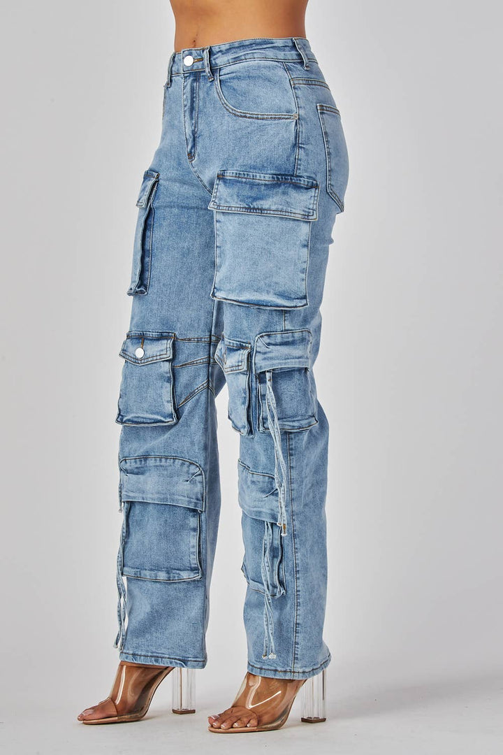 Multi Pocket Denim Cargo Pants