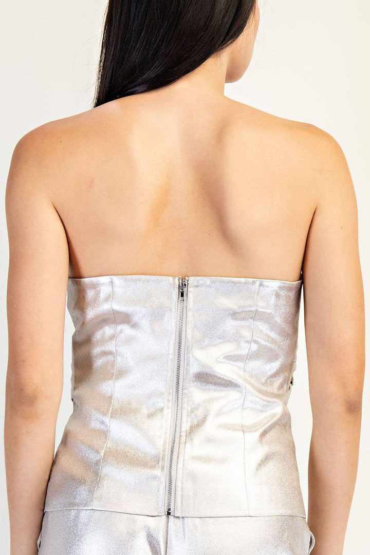 Draped Metallic Tube Top