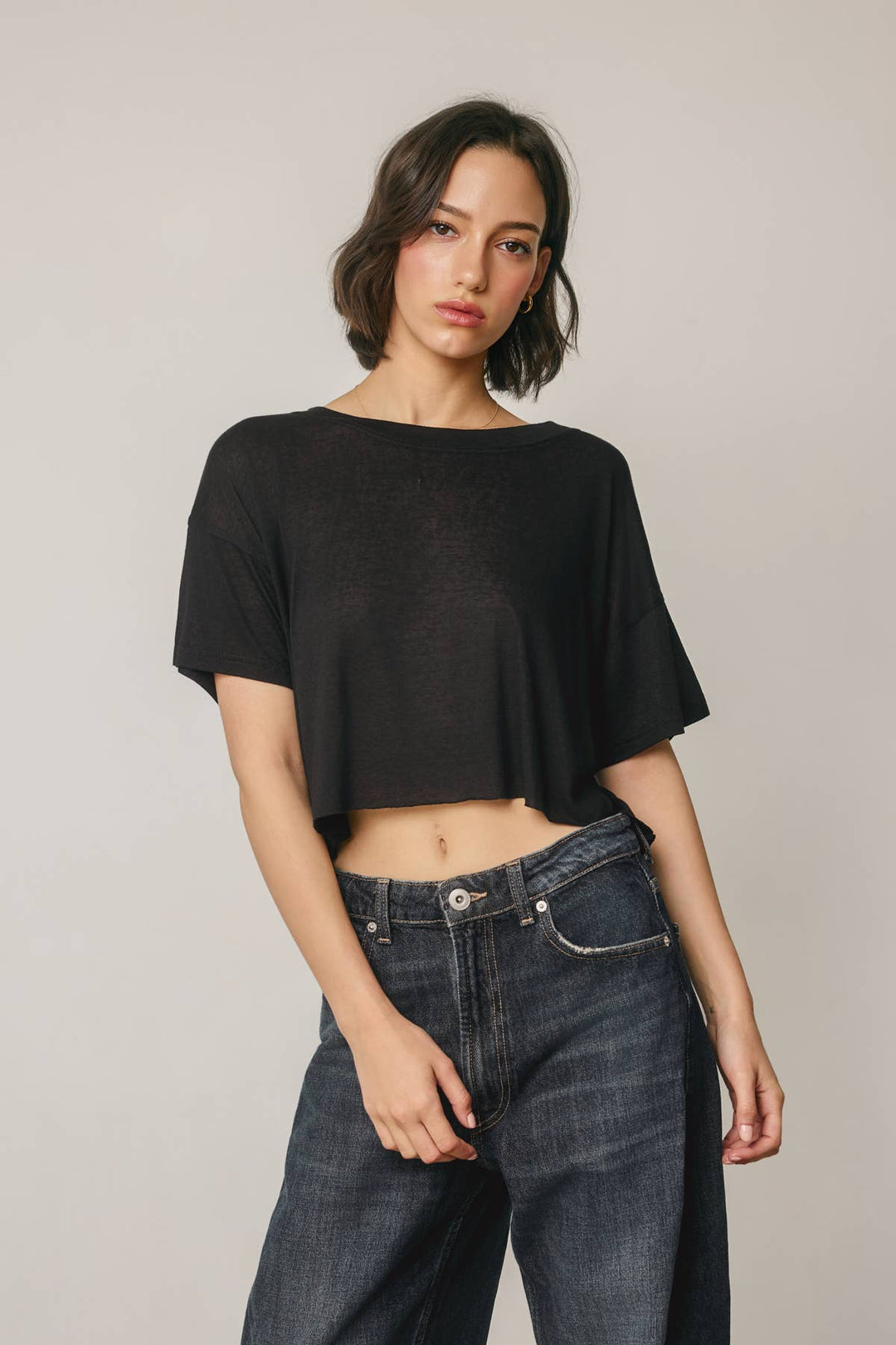 Cropped Raw Hem Tee