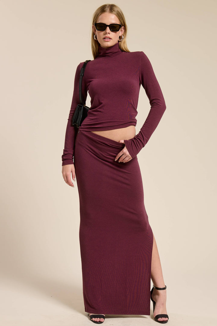 Turtleneck Top and Maxi Skirt Knit Set