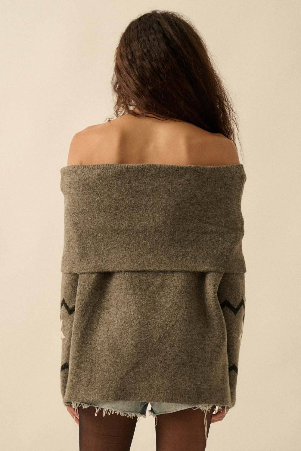 Knit Off-Shoulder Foldover Sweater