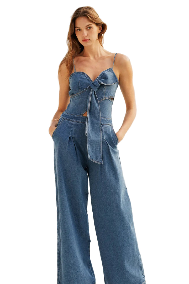 Tie Detail Denim Jumpsuit