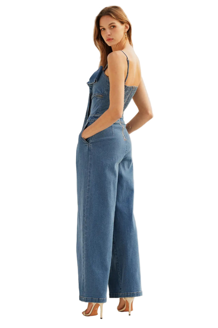 Tie Detail Denim Jumpsuit