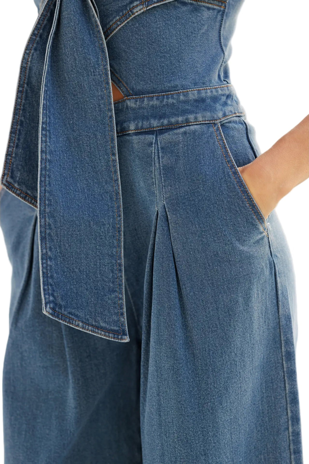 Tie Detail Denim Jumpsuit