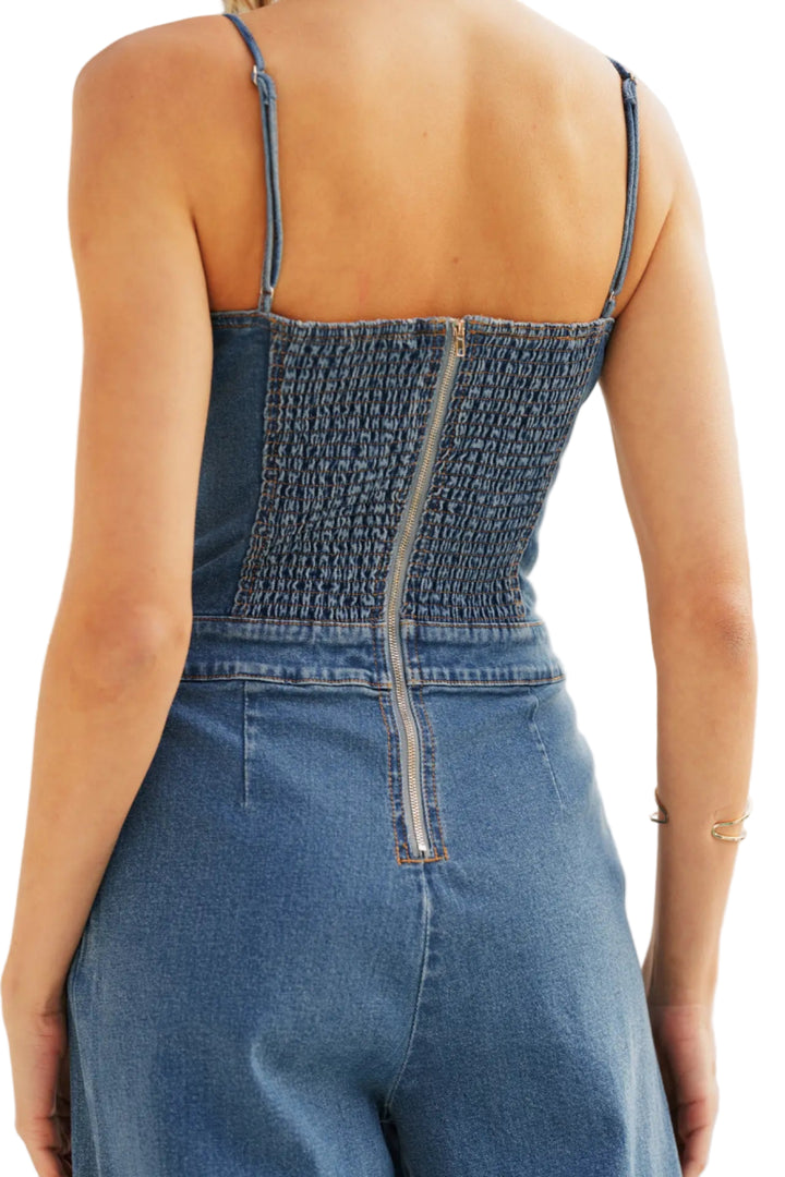 Tie Detail Denim Jumpsuit