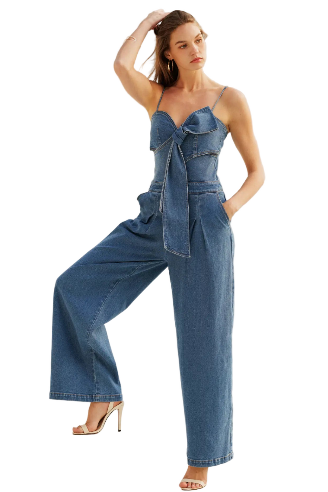 Tie Detail Denim Jumpsuit