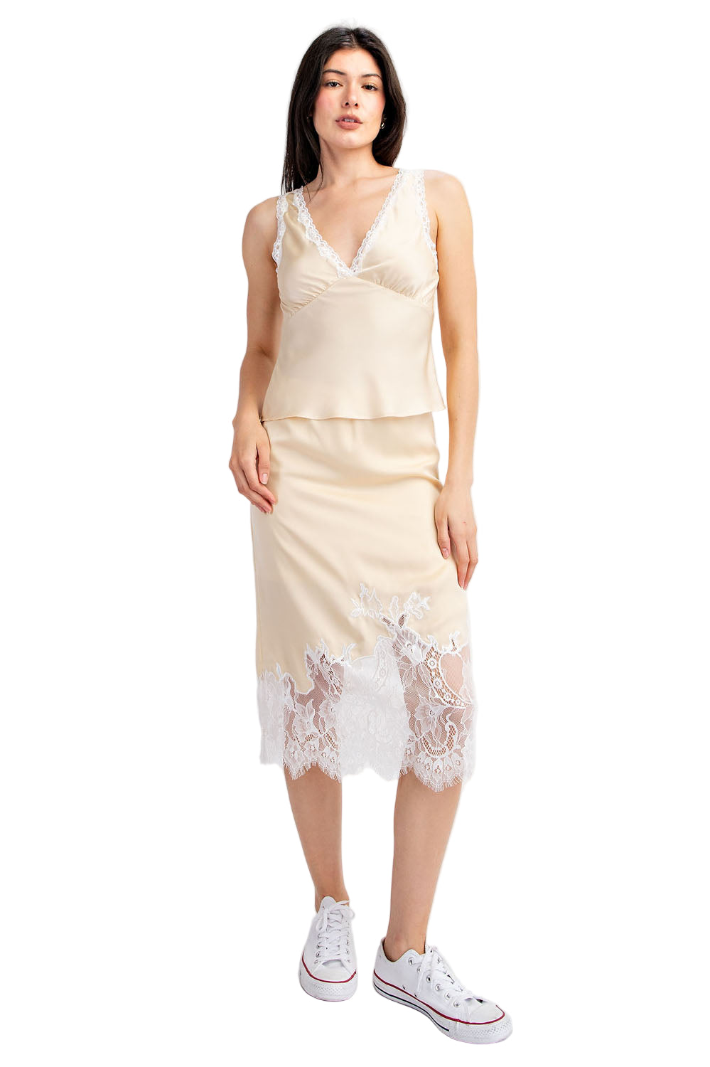 Satin Contrast Slip Skirt