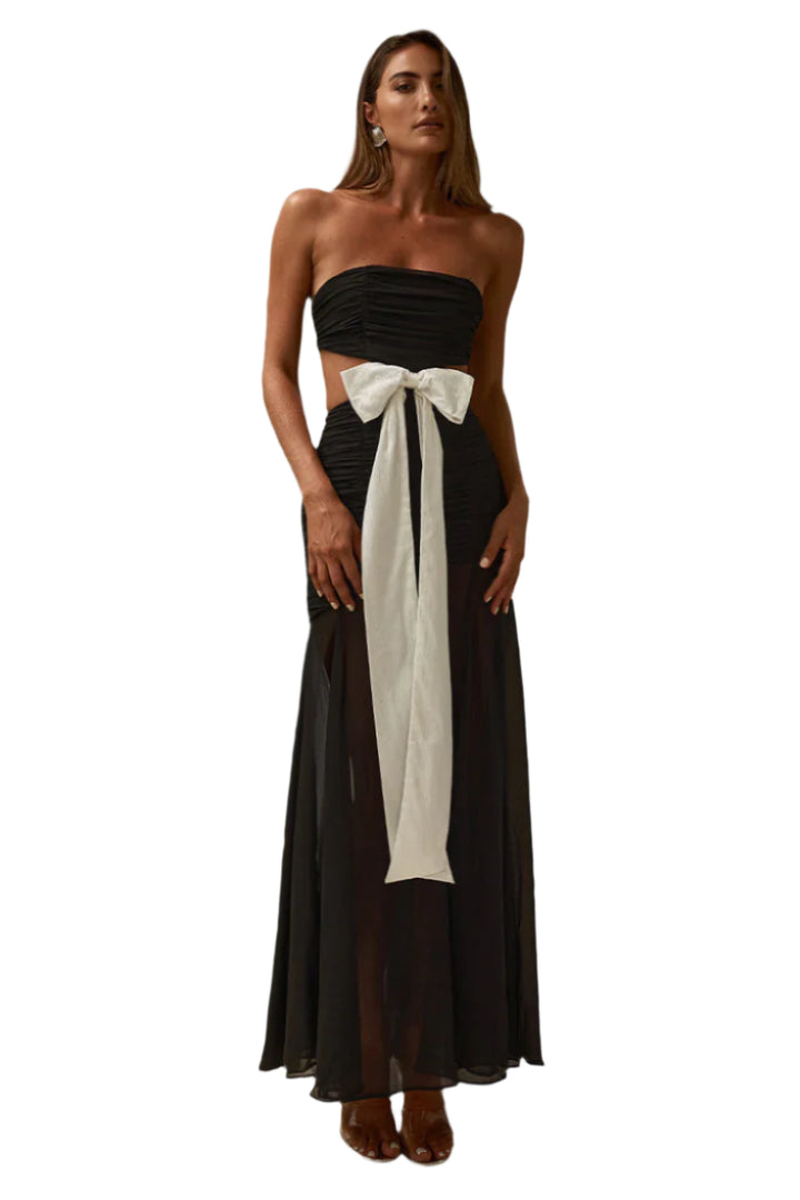 Ruched Ribbon Maxi Dress