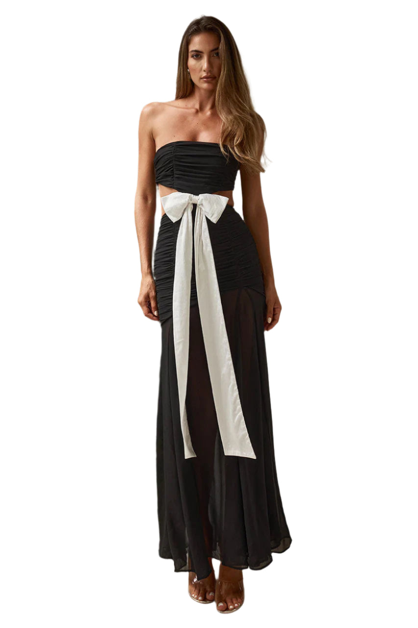 Ruched Ribbon Maxi Dress