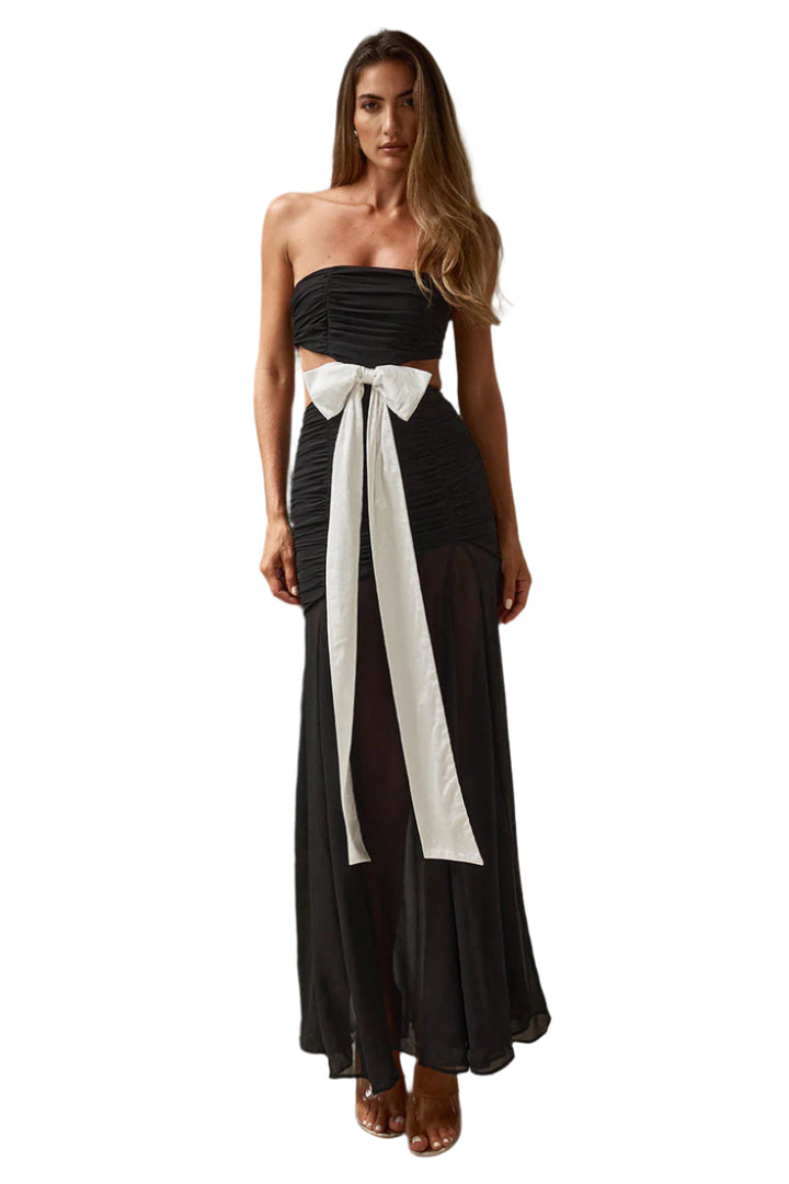 Ruched Ribbon Maxi Dress