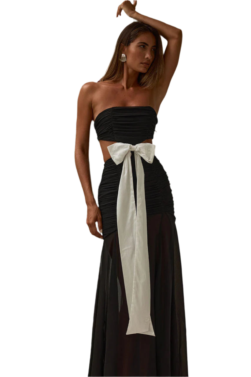 Ruched Ribbon Maxi Dress
