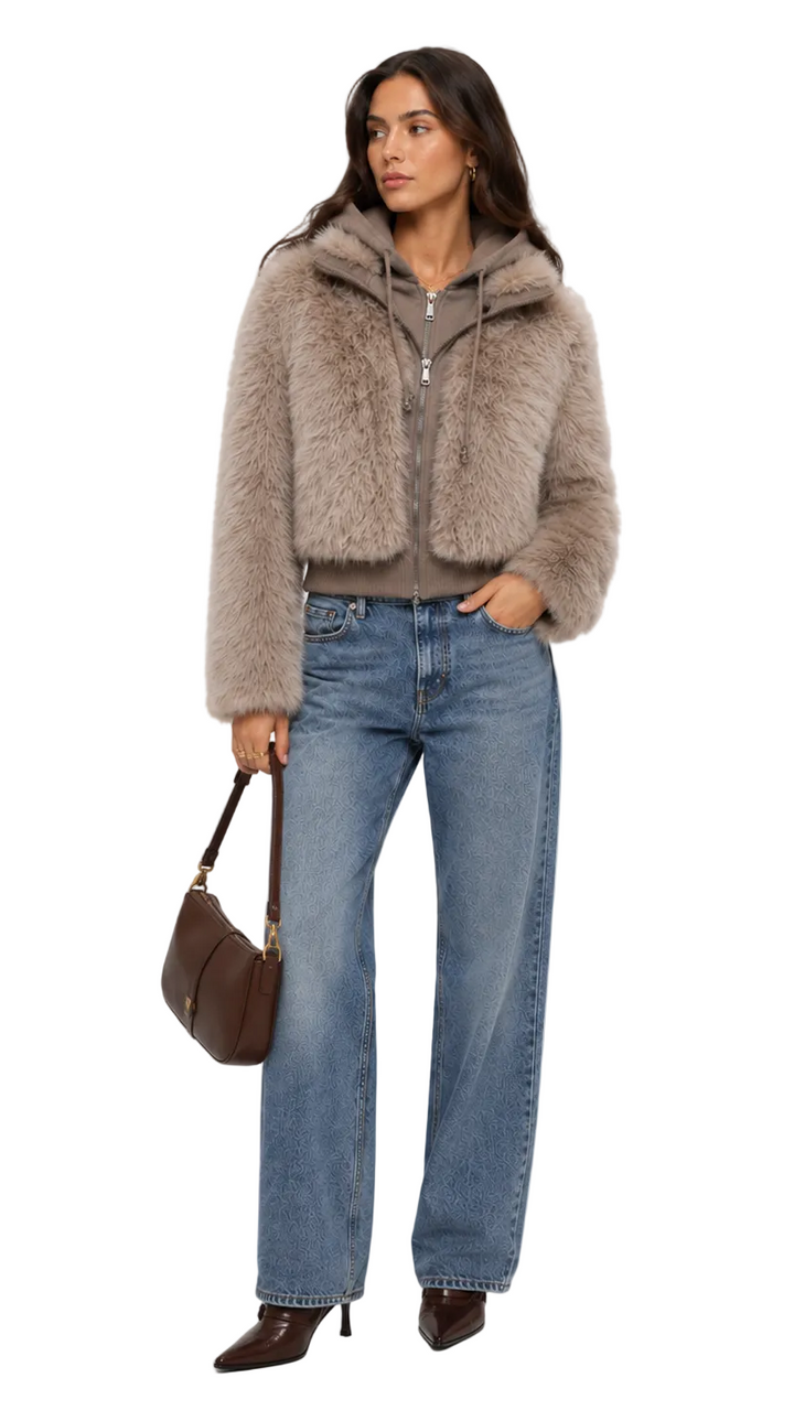 Women's Plush Faux Fur Hooded Jacket