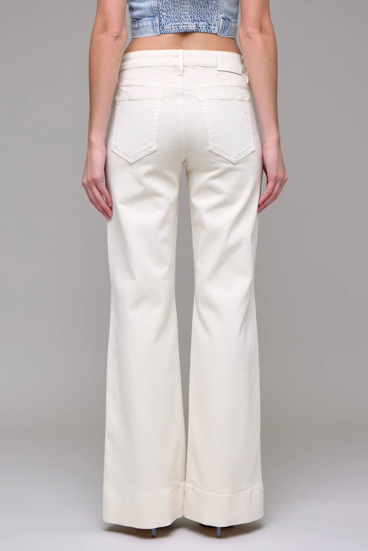 Ecru Wash Pintuck Mid Rise Comfort Flare