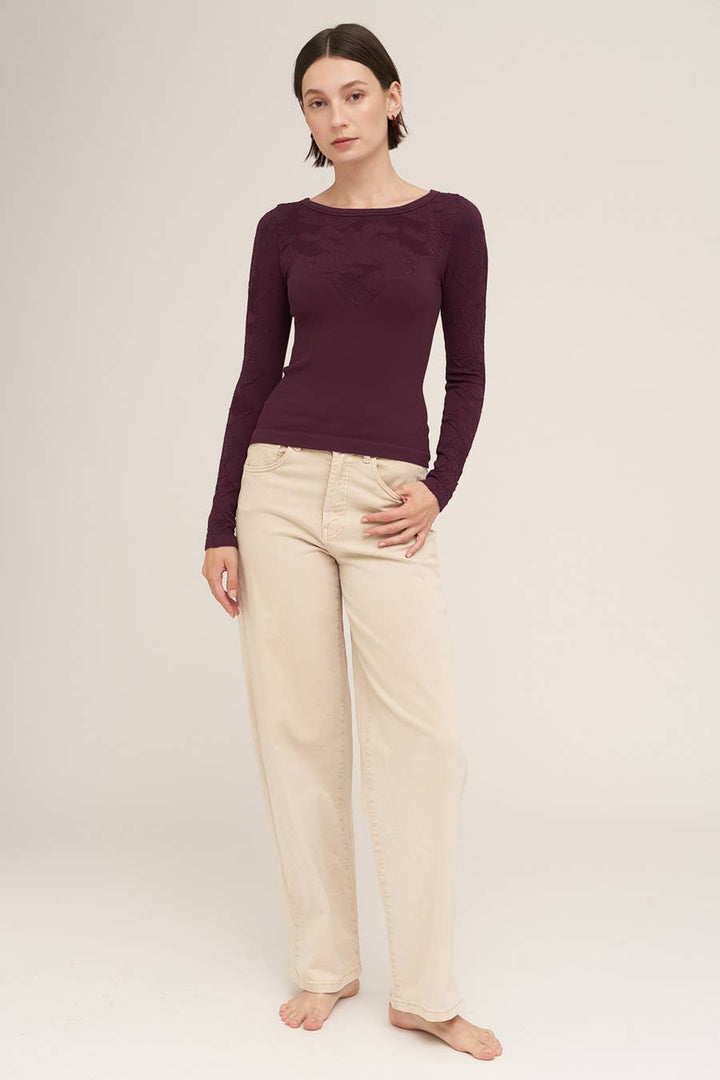 Floral Lace Ribbed Top