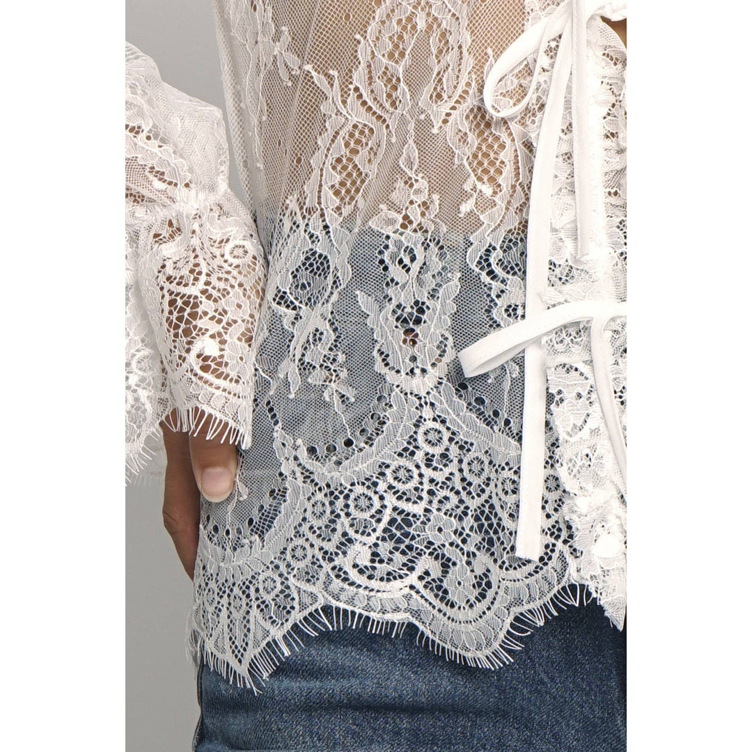 LACE TIE FRONT BLOUSE