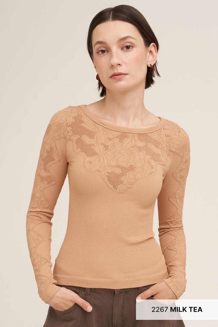 Floral Lace Ribbed Top