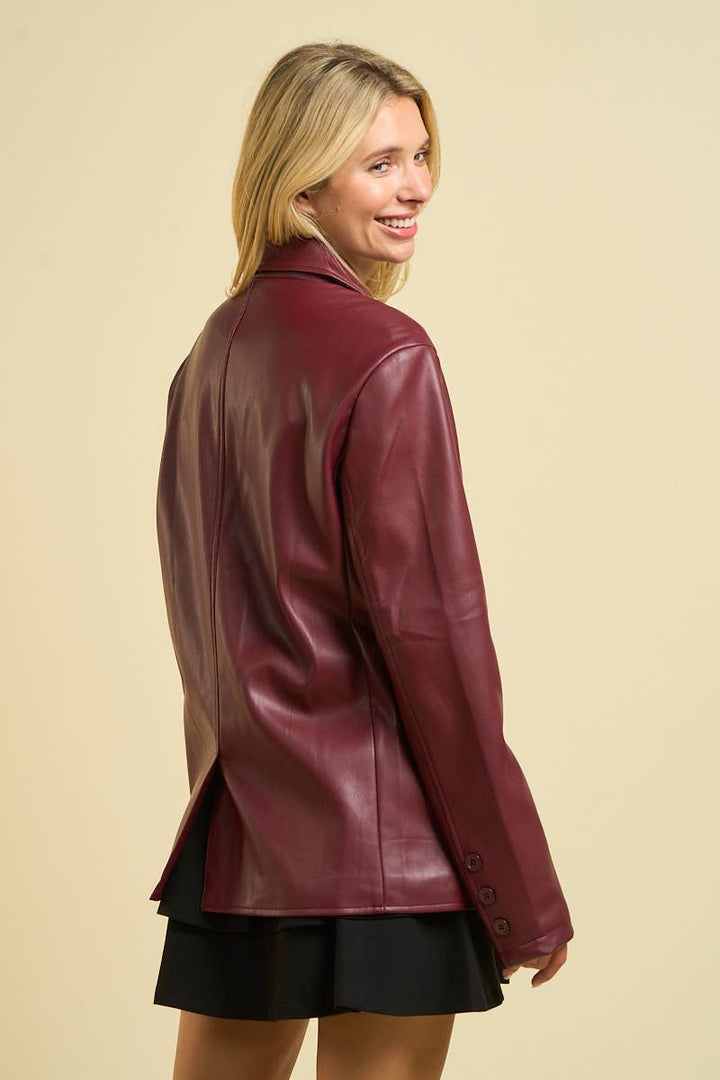 TAILORED COLLAR FAUX LEATHER JACKET