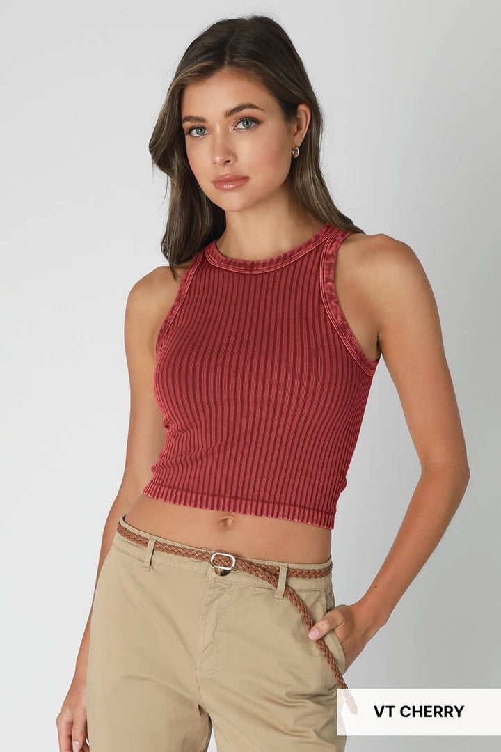 Washed Effect Ribbed Tank