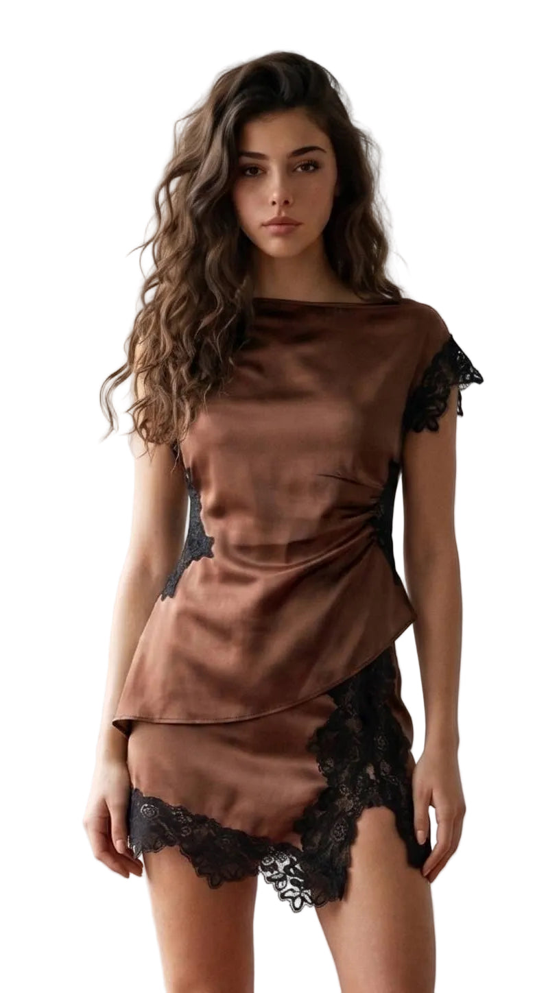 ASYMMETRIC TOP WITH LACE HEM