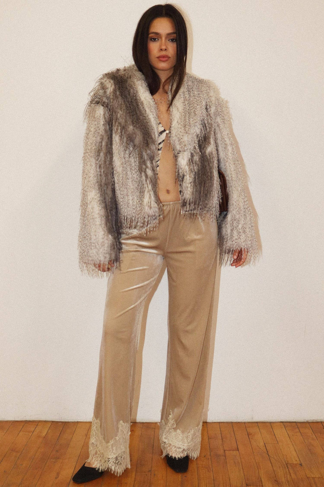 Textured Mongolian Faux Fur Jacket