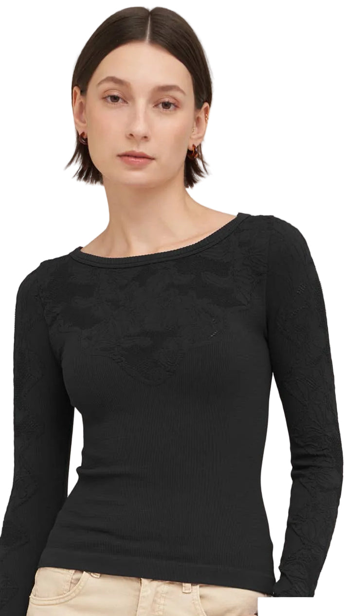 Floral Lace Ribbed Top