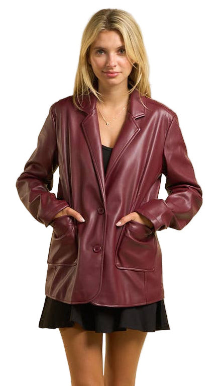 TAILORED COLLAR FAUX LEATHER JACKET