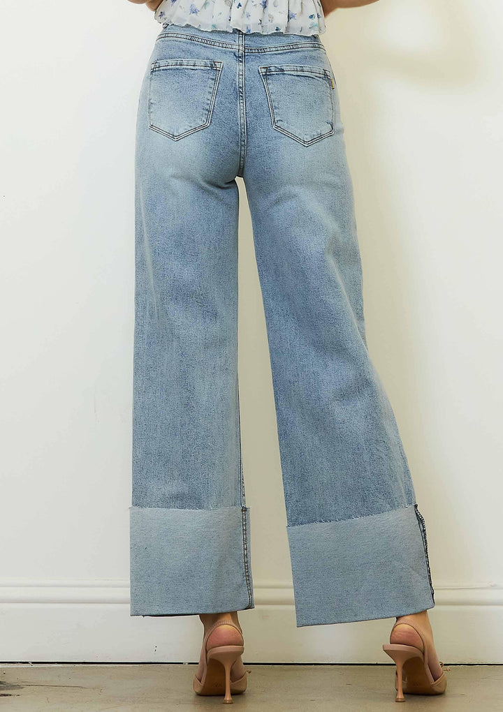 Wide Leg Cuffed Jeans